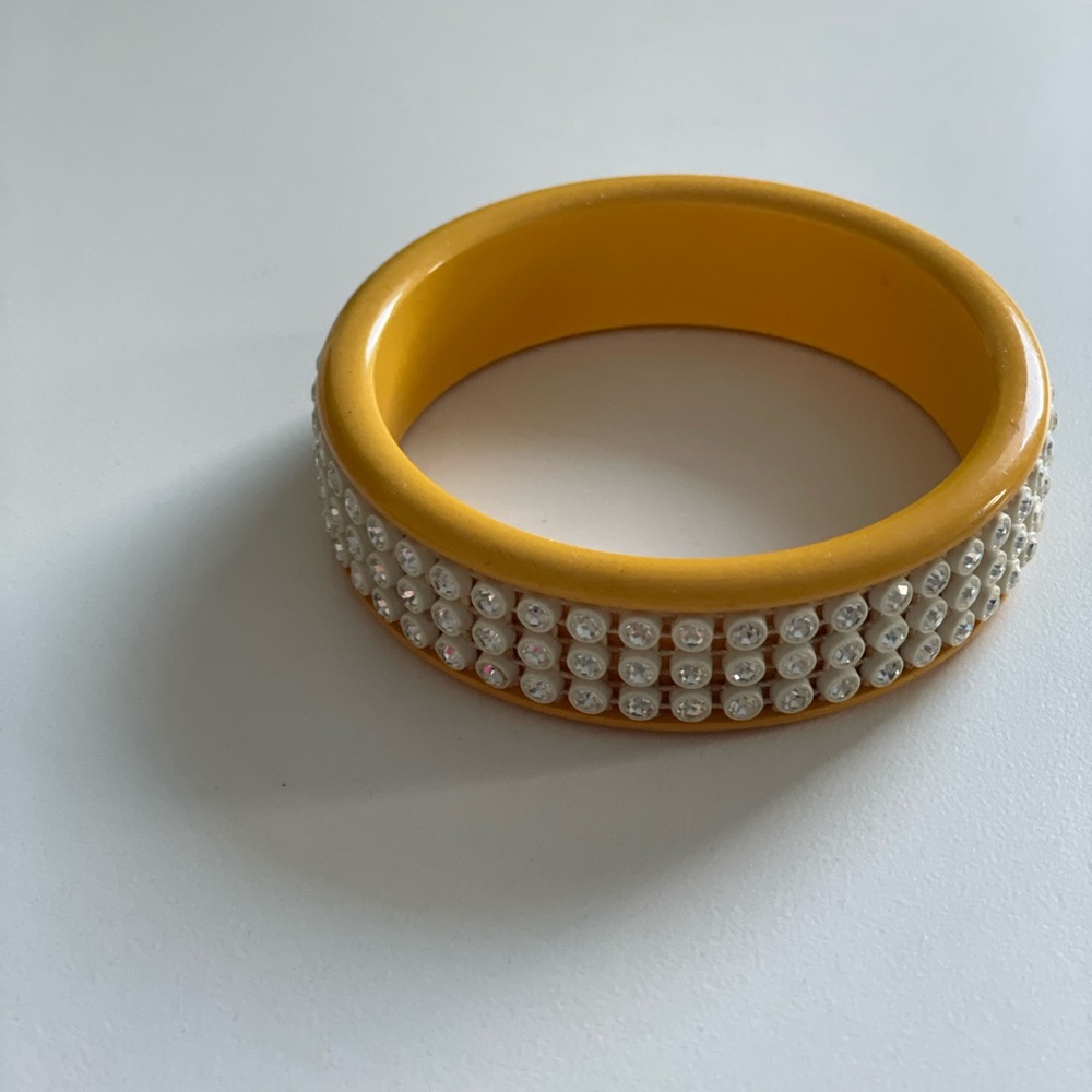 Yellow and Crystal Bakelite  Bangle